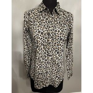 J. Crew Leopard Print The Perfect Shirt Size 4 Blouse Cotton Long Sleeve Button